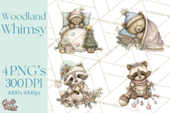 Pastel Woodland Christmas Animal Clipart PNG Product Image 1