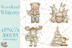Pastel Woodland Christmas Animal Clipart PNG Product Image 1