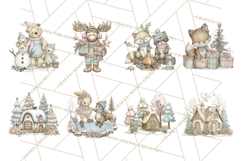 Pastel Woodland Christmas Animal Clipart PNG Product Image 4