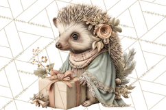 Muted Woodland Winter Animals PNG, Watercolor Forest Clipart Product Image 4