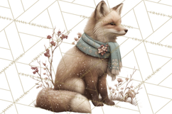Muted Woodland Winter Animals PNG, Watercolor Forest Clipart Product Image 5