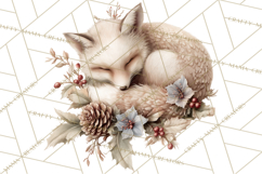 Muted Woodland Winter Animals PNG, Watercolor Forest Clipart Product Image 4