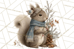 Muted Woodland Winter Animals PNG, Watercolor Forest Clipart Product Image 5