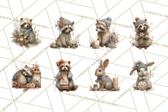 Muted Woodland Winter Animals PNG, Watercolor Forest Clipart Product Image 3