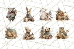 Muted Woodland Winter Animals PNG, Watercolor Forest Clipart Product Image 4