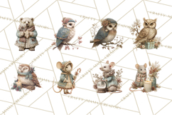 Muted Woodland Winter Animals PNG, Watercolor Forest Clipart Product Image 5