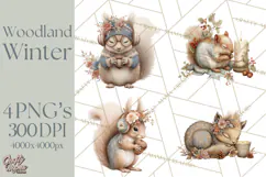 Muted Woodland Winter Animals PNG, Watercolor Forest Clipart Product Image 1