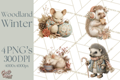 Muted Woodland Winter Animals PNG, Watercolor Forest Clipart Product Image 1