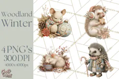 Muted Woodland Winter Animals PNG, Watercolor Forest Clipart Product Image 1