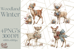 Muted Woodland Winter Animals PNG, Watercolor Forest Clipart Product Image 1