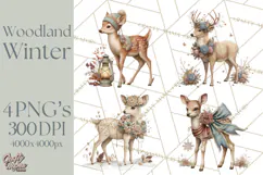 Muted Woodland Winter Animals PNG, Watercolor Forest Clipart Product Image 1