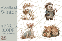 Muted Woodland Winter Animals PNG, Watercolor Forest Clipart Product Image 1