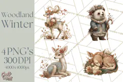 Muted Woodland Winter Animals PNG, Watercolor Forest Clipart Product Image 1