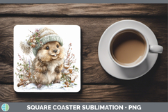 GorgeousWoodland Winter Knit Hat Square Coaster design.