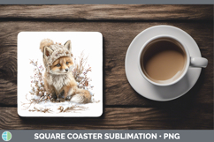 GorgeousWoodland Winter Knit Hat Square Coaster design.