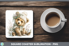 GorgeousWoodland Winter Knit Hat Square Coaster design.