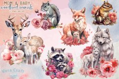 Mom&amp;Baby Woodland Animals Watercolor Clipart - 11 Variations Product Image 1