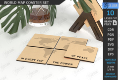 World Map Coasters Kit Laser Cut|Modern Drinks Coaster SVG Product Image 1