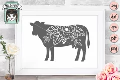 Cow SVG File, Floral Cow Silhouette SVG, Woodland Animal SVG Product Image 3