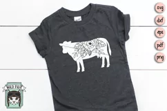 Cow SVG File, Floral Cow Silhouette SVG, Woodland Animal SVG Product Image 2
