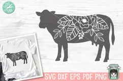 Cow SVG File, Floral Cow Silhouette SVG, Woodland Animal SVG Product Image 1
