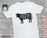 Cow SVG File, Floral Cow Silhouette SVG, Woodland Animal SVG Product Image 4