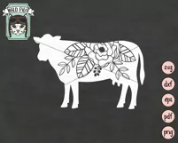 Cow SVG File, Floral Cow Silhouette SVG, Woodland Animal SVG Product Image 5