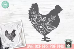 Chicken SVG, Floral Chicken Silhouette SVG, Woodland Animal Product Image 1