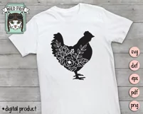 Chicken SVG, Floral Chicken Silhouette SVG, Woodland Animal Product Image 5