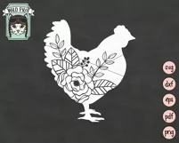 Chicken SVG, Floral Chicken Silhouette SVG, Woodland Animal Product Image 4