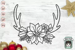 Poinsettia Antlers SVG, Christmas Antlers Monogram Frame SVG Product Image 1