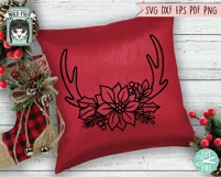 Poinsettia Antlers SVG, Christmas Antlers Monogram Frame SVG Product Image 2