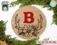 Poinsettia Antlers SVG, Christmas Antlers Monogram Frame SVG Product Image 3