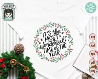 Most Wonderful Time of the Year SVG, Christmas Wreath SVG Product Image 2
