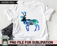 Galaxy Reindeer PNG Sublimation, Caribou PNG, Winter PNG Product Image 2