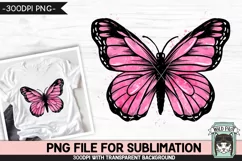 Pink Watercolor Butterfly Sublimation PNG, Breast Cancer PNG Product Image 1