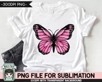Pink Watercolor Butterfly Sublimation PNG, Breast Cancer PNG Product Image 2