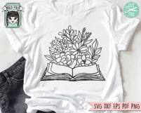 Book SVG, Reading SVG, Flowers SVG, Floral Teacher Shirt SVG Product Image 2