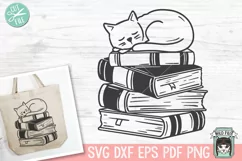 Cat SVG, Animal SVG, Books SVG, Reading SVG, Pet SVG Product Image 1