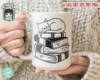 Cat SVG, Animal SVG, Books SVG, Reading SVG, Pet SVG Product Image 2