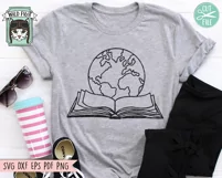 Book SVG, Earth Day Shirt SVG, Planet Earth SVG, Reading SVG Product Image 2