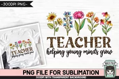 Teacher PNG SUBLIMATION Design, Watercolor Flowers PNG Product Image 1