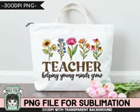 Teacher PNG SUBLIMATION Design, Watercolor Flowers PNG Product Image 3