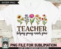 Teacher PNG SUBLIMATION Design, Watercolor Flowers PNG Product Image 2