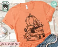 Halloween Flower Book Lover SVG, Floral Pumpkin Book SVG Product Image 2