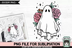 Floral Ghost PNG Sublimation Design, Halloween PNG File Product Image 1