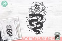 Flower Snake SVG, Floral Snake SVG, Reptile SVG, Tattoo SVG Product Image 1