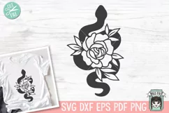 Floral Snake SVG, Flower Snake SVG, Reptile SVG, Tattoo SVG Product Image 1