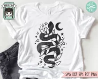 Snake SVG, Tattoo SVG, Reptile SVG, Mystical SVG, Leaves SVG Product Image 2