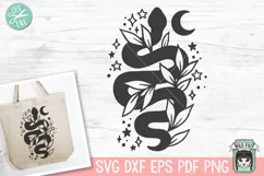 Snake SVG, Tattoo SVG, Reptile SVG, Mystical SVG, Leaves SVG Product Image 1